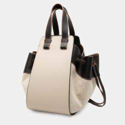 Pre Owned Loewe Beige Small Leather and Canvas Hammock Bag