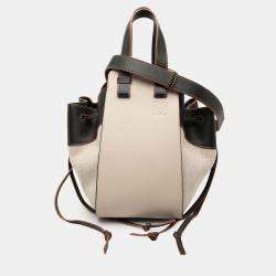 Pre Owned Loewe Beige Small Leather and Canvas Hammock Bag