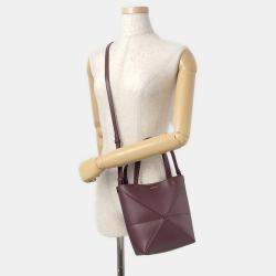 Pre Owned Loewe Puzzle Fold Tote Bordeaux Shiny Calf Leather Size Mini