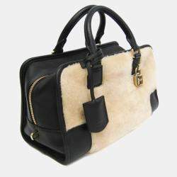 Pre Owned حقيبة لويفي أمازونا ٢٨ فرو وجلد بيج/أسود