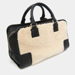 Pre Owned حقيبة لويفي أمازونا ٢٨ فرو وجلد بيج/أسود