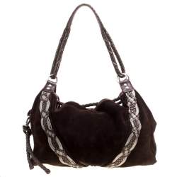 Pre Owned Loewe Dark Brown Suede Braided embellished Hobo