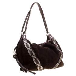 مملوكة مسبقًا حقيبة لويفي مزخرفة مضفرة سويدي بنية داكنة