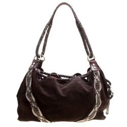 مملوكة مسبقًا حقيبة لويفي مزخرفة مضفرة سويدي بنية داكنة