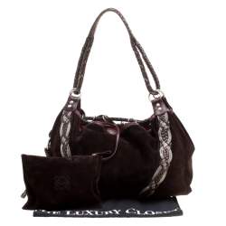 مملوكة مسبقًا حقيبة لويفي مزخرفة مضفرة سويدي بنية داكنة