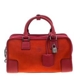 Pre Owned Loewe Orange/Red Suede and Leather Amazona Satchel