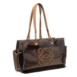 Pre Owned حقيبة يد لويفي امازونا بلاستيك مشمع و جلد بني