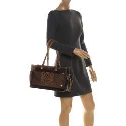 Pre Owned حقيبة يد لويفي امازونا بلاستيك مشمع و جلد بني