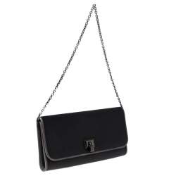 Pre Owned Loewe Dark Grey Satin and Embossed Lizard Flap Clutch