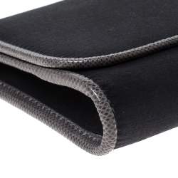 Pre Owned Loewe Dark Grey Satin and Embossed Lizard Flap Clutch
