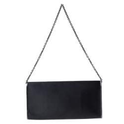 Pre Owned Loewe Dark Grey Satin and Embossed Lizard Flap Clutch