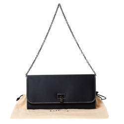 Pre Owned Loewe Dark Grey Satin and Embossed Lizard Flap Clutch