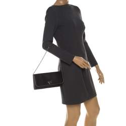 Pre Owned Loewe Dark Grey Satin and Embossed Lizard Flap Clutch