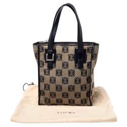 Pre Owned Loewe Black/Beige Anagram Logo Canvas and Leather Tote