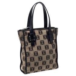 Pre Owned Loewe Black/Beige Anagram Logo Canvas and Leather Tote