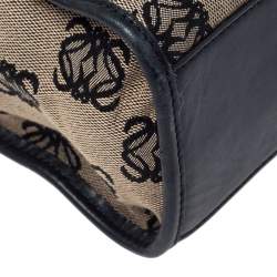 Pre Owned Loewe Black/Beige Anagram Logo Canvas and Leather Tote