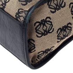 Pre Owned Loewe Black/Beige Anagram Logo Canvas and Leather Tote