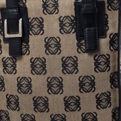 Pre Owned Loewe Black/Beige Anagram Logo Canvas and Leather Tote