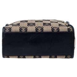 Pre Owned Loewe Black/Beige Anagram Logo Canvas and Leather Tote