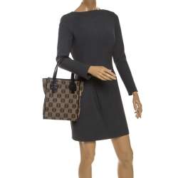 Pre Owned Loewe Black/Beige Anagram Logo Canvas and Leather Tote