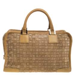 مملوكة مسبقًا Loewe Light Brown Leather and Suede Woven Amazona 36 Tote