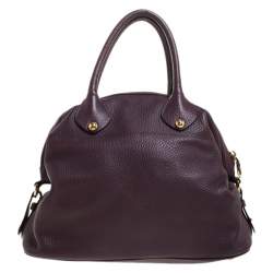Pre Owned Loewe Purple Leather and Ostrich Front Pocket Satchel