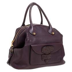 Pre Owned Loewe Purple Leather and Ostrich Front Pocket Satchel