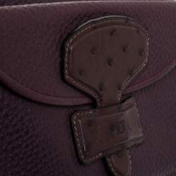 Pre Owned Loewe Purple Leather and Ostrich Front Pocket Satchel