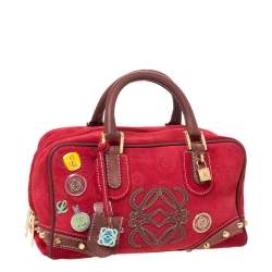 Pre Owned Loewe Red/Brown Suede and Leather Amazona 28 Satchel