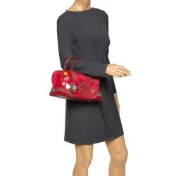 Pre Owned Loewe Red/Brown Suede and Leather Amazona 28 Satchel