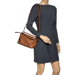Pre Owned Loewe Brown Leather Small Puzzle Shoulder Bag