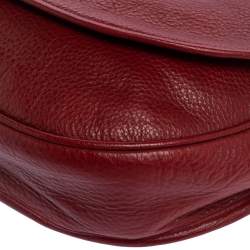 Pre Owned Loewe Red Leather Logo Embossed Flap Crossbody Bag