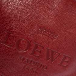 Pre Owned Loewe Red Leather Logo Embossed Flap Crossbody Bag