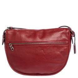 Pre Owned Loewe Red Leather Logo Embossed Flap Crossbody Bag