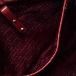 Pre Owned Loewe Red Leather Logo Embossed Flap Crossbody Bag