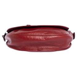 Pre Owned Loewe Red Leather Logo Embossed Flap Crossbody Bag