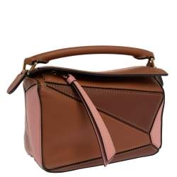 Pre Owned Loewe Tri Color Leather Mini Puzzle Shoulder Bag