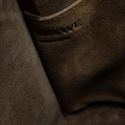 Pre Owned Loewe White/Brown Leather Gate Anagram Bucket Bag