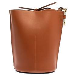 Pre Owned Loewe White/Brown Leather Gate Anagram Bucket Bag