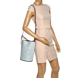 Pre Owned Loewe White/Brown Leather Gate Anagram Bucket Bag