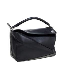 Loewe Black Leather Medium Puzzle Top Handle Bag
