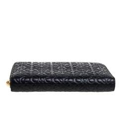 Pre Owned Loewe Black Monogram Embossed Leather Zip Around Wallet