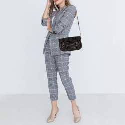 Pre Owned Loewe Dark Brown/Pink Anagram PVC and Patent Leather Flap Shoulder Bag