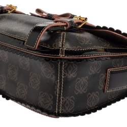 Pre Owned Loewe Dark Brown/Pink Anagram PVC and Patent Leather Flap Shoulder Bag