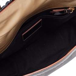 Pre Owned Loewe Dark Brown/Pink Anagram PVC and Patent Leather Flap Shoulder Bag