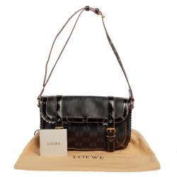 Pre Owned Loewe Dark Brown/Pink Anagram PVC and Patent Leather Flap Shoulder Bag