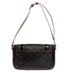 Pre Owned Loewe Dark Brown/Pink Anagram PVC and Patent Leather Flap Shoulder Bag