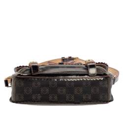 Pre Owned Loewe Dark Brown/Pink Anagram PVC and Patent Leather Flap Shoulder Bag