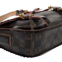 Pre Owned Loewe Dark Brown/Pink Anagram PVC and Patent Leather Flap Shoulder Bag