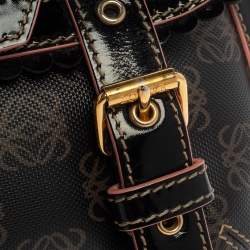 Pre Owned Loewe Dark Brown/Pink Anagram PVC and Patent Leather Flap Shoulder Bag